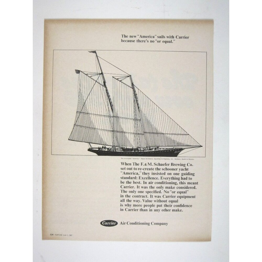 Print Ad F&M Schaefer Brewing Carrier Air Conditioning 1967 America Yacht Vintag